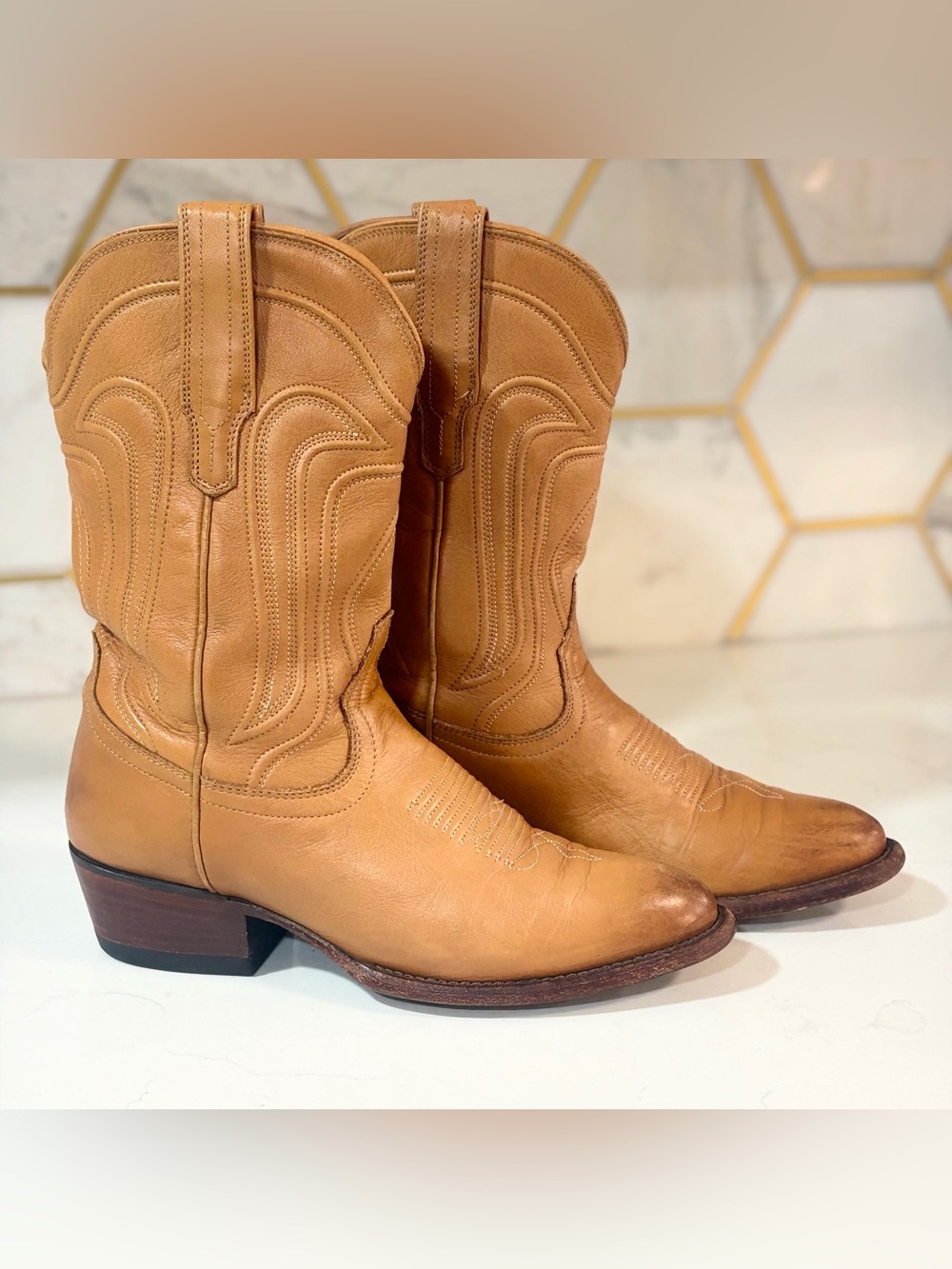 Tecovas The Jamie Tan Leather Cowgirl Boots Size 7.5 B Round Toe Western